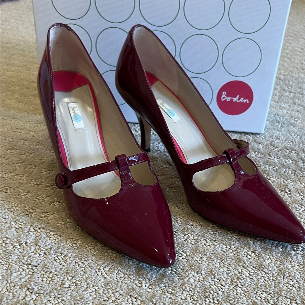 Boden Dark Pink Sixties T Bar Mary Jane Pointed-Toe Heels